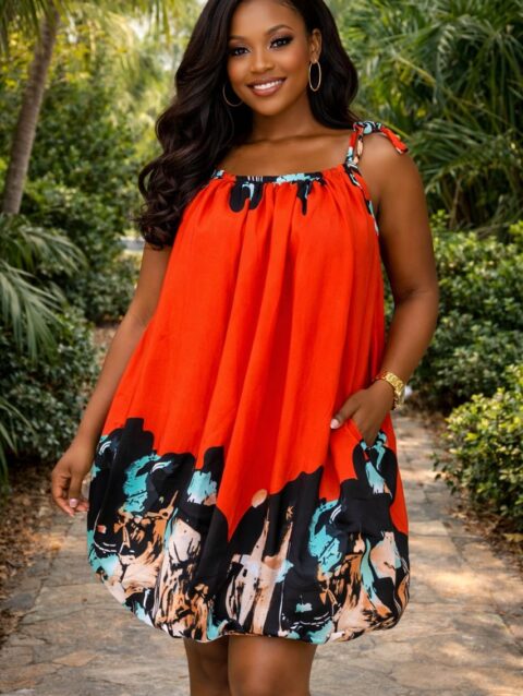 Summer Print Balloon Dress