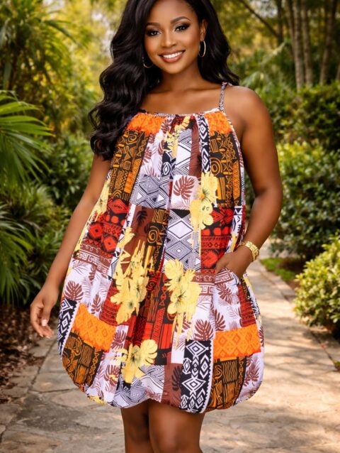 Summer Print Balloon Dress